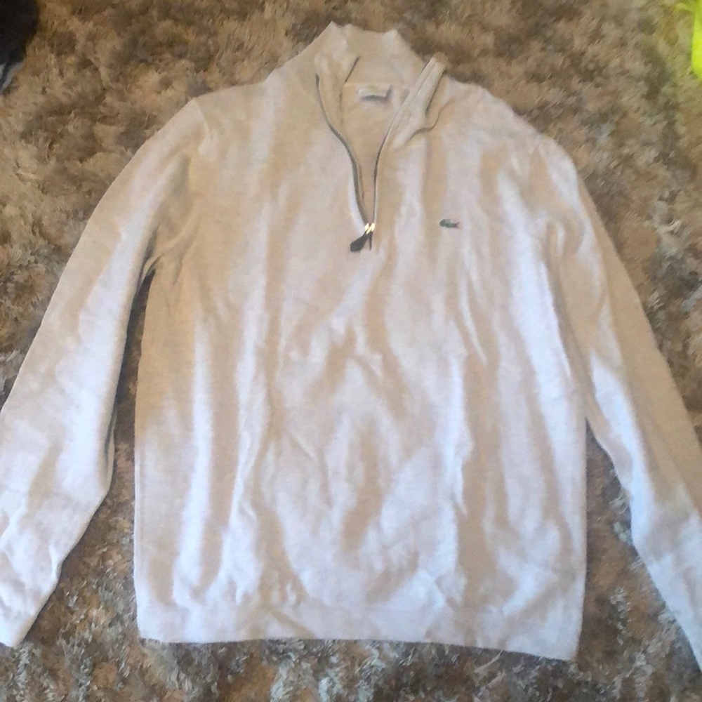 Lacoste gray zip neck cotton sweater.  Size 4